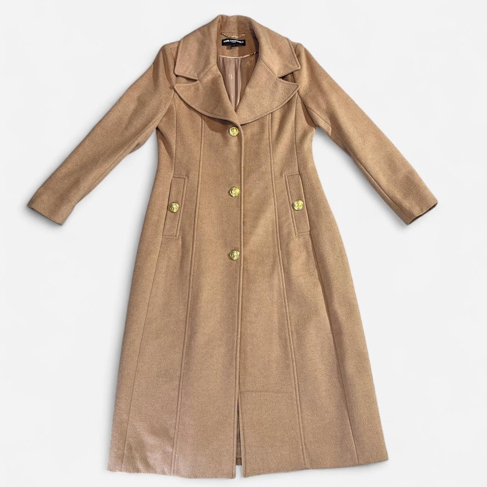 Karl Lagerfeld Womens Medium Wool Blend Coat Taupe Beige Elegant Lined Outwear
